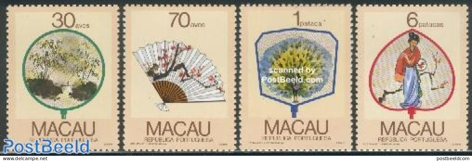 Macao 1987 Fans 4v, Mint NH, Nature - Birds - Art - Art & Antique Objects - Fans - Neufs