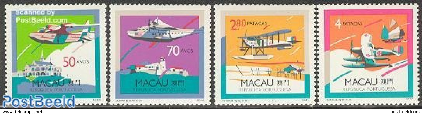 Macao 1989 Hydroplanes 4v, Mint NH, Transport - Various - Aircraft & Aviation - Lighthouses & Safety At Sea - Neufs