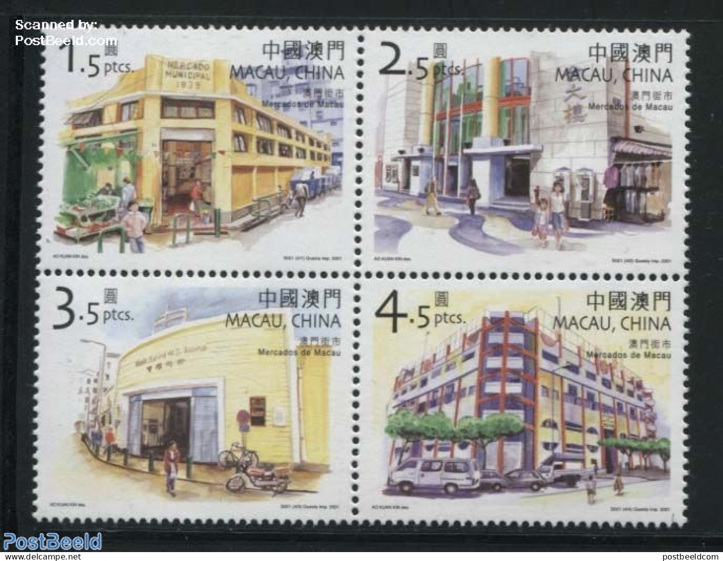 Macao 2001 Markets 4v [+], Mint NH, Sport - Transport - Various - Cycling - Automobiles - Motorcycles - Street Life - Unused Stamps