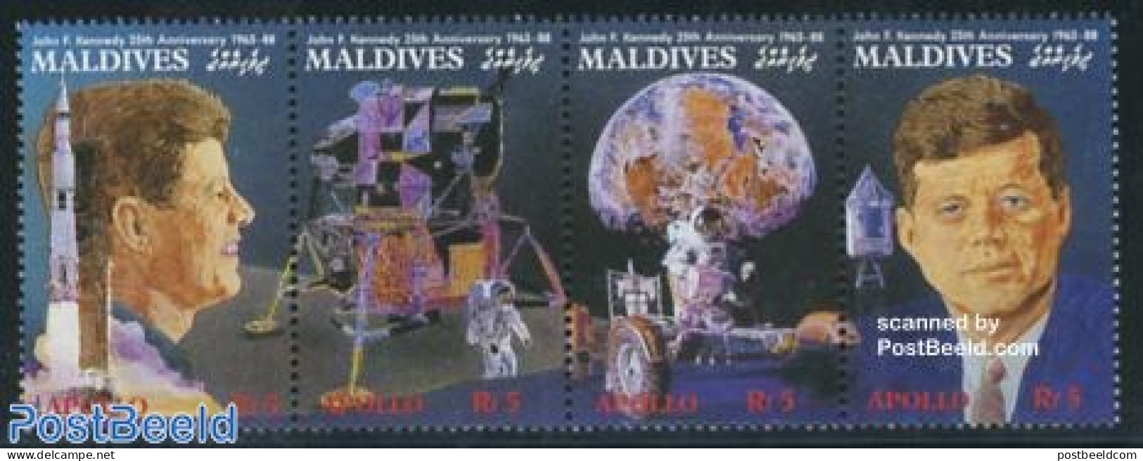 Maldives 1989 J.F. Kennedy 4v [:::], Mint NH, History - Transport - American Presidents - Space Exploration - Maldives (1965-...)