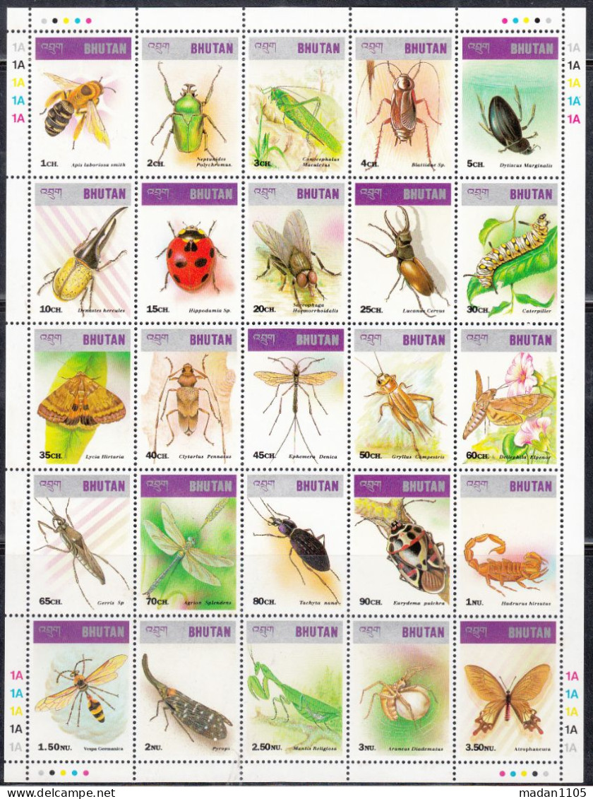 BHUTAN, 1997, Insects And Spiders, Sheetlet, MNH, (**) - Bhutan