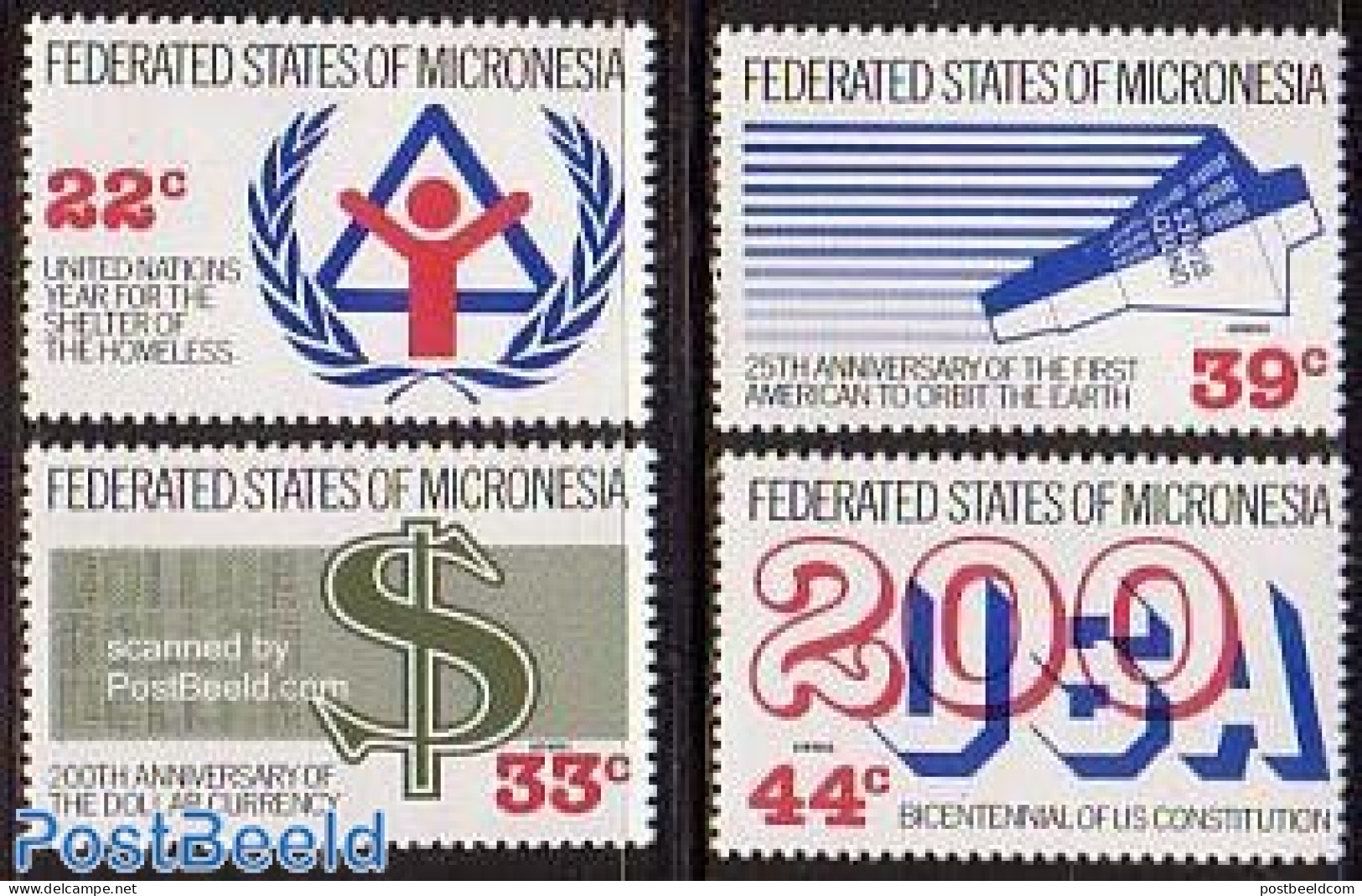 Micronesia 1987 Mixed Issue 4v, Mint NH, Transport - Various - Space Exploration - Banking And Insurance - Micronesia