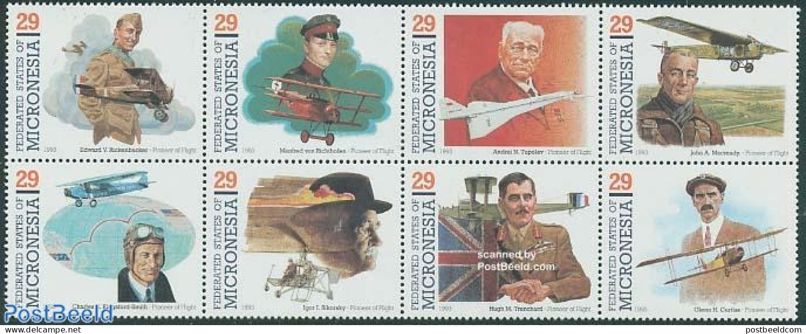 Micronesia 1993 Aviation Pioneers 8v [+++], Mint NH, Transport - Fokker Airplanes - Aircraft & Aviation - Avions