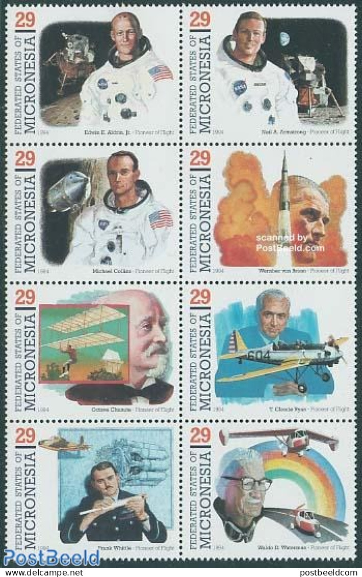 Micronesia 1994 Air & Space Pioneers 8v [+++], Mint NH, Transport - Aircraft & Aviation - Space Exploration - Avions