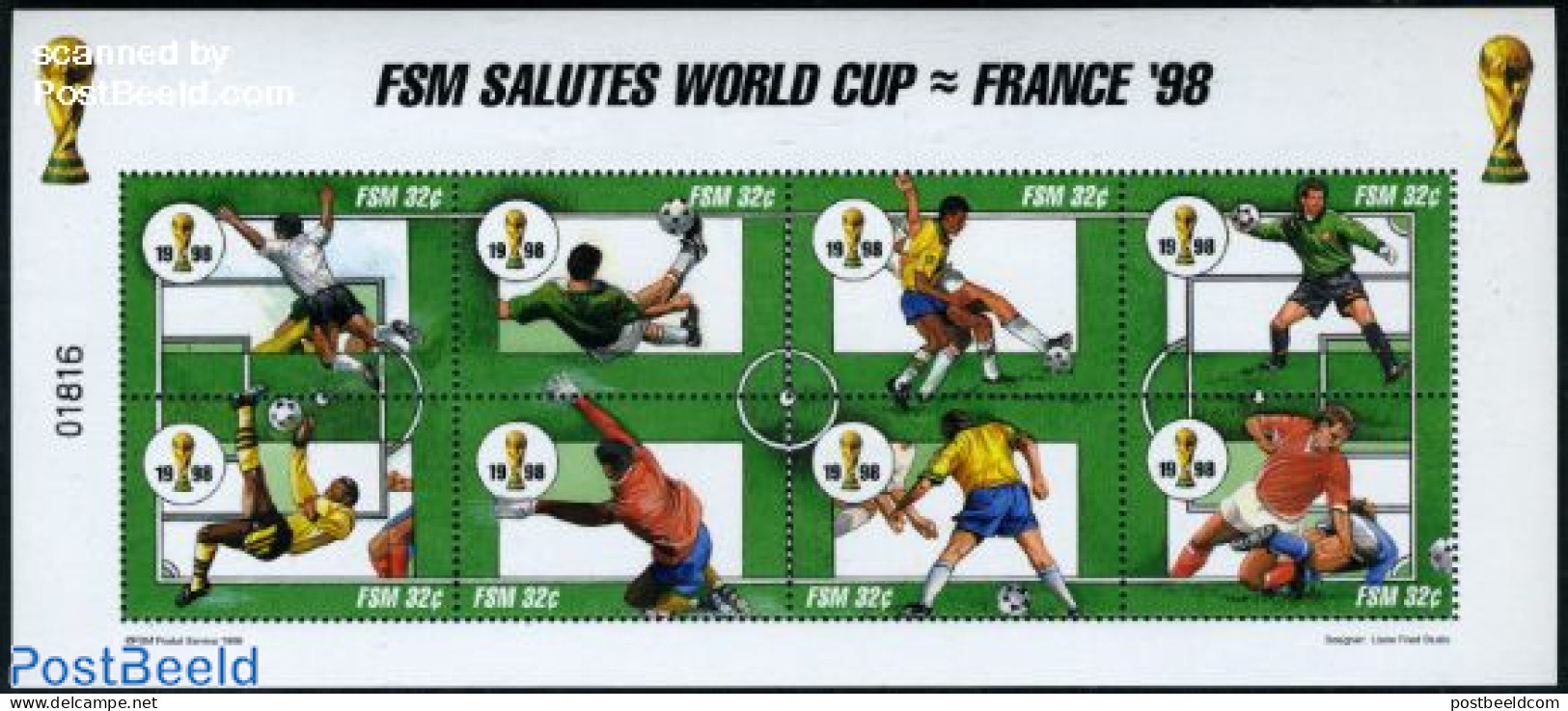 Micronesia 1998 World Cup Football France 8v M/s, Mint NH, Sport - Football - Micronésie