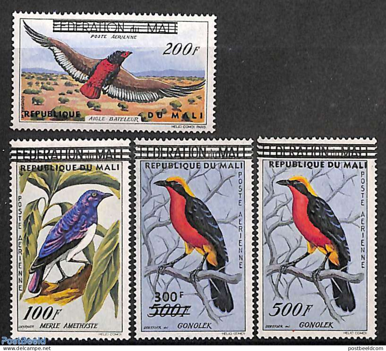 Mali 1961 Birds Overprints 4v, Mint NH, Nature - Birds - Mali (1959-...)