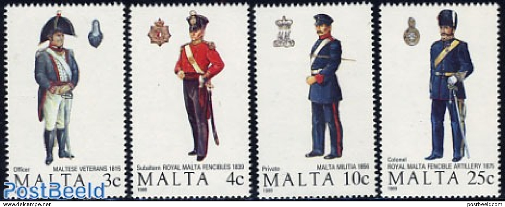 Malta 1989 Military Uniforms 4v, Mint NH, Various - Uniforms - Costumes