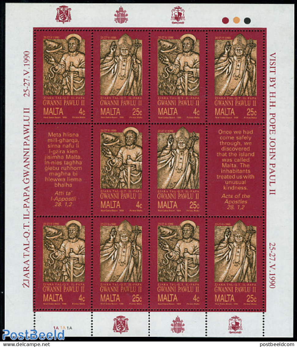 Malta 1990 Popes Visit M/s With 5 Sets, Mint NH, Religion - Pope - Religion - Popes