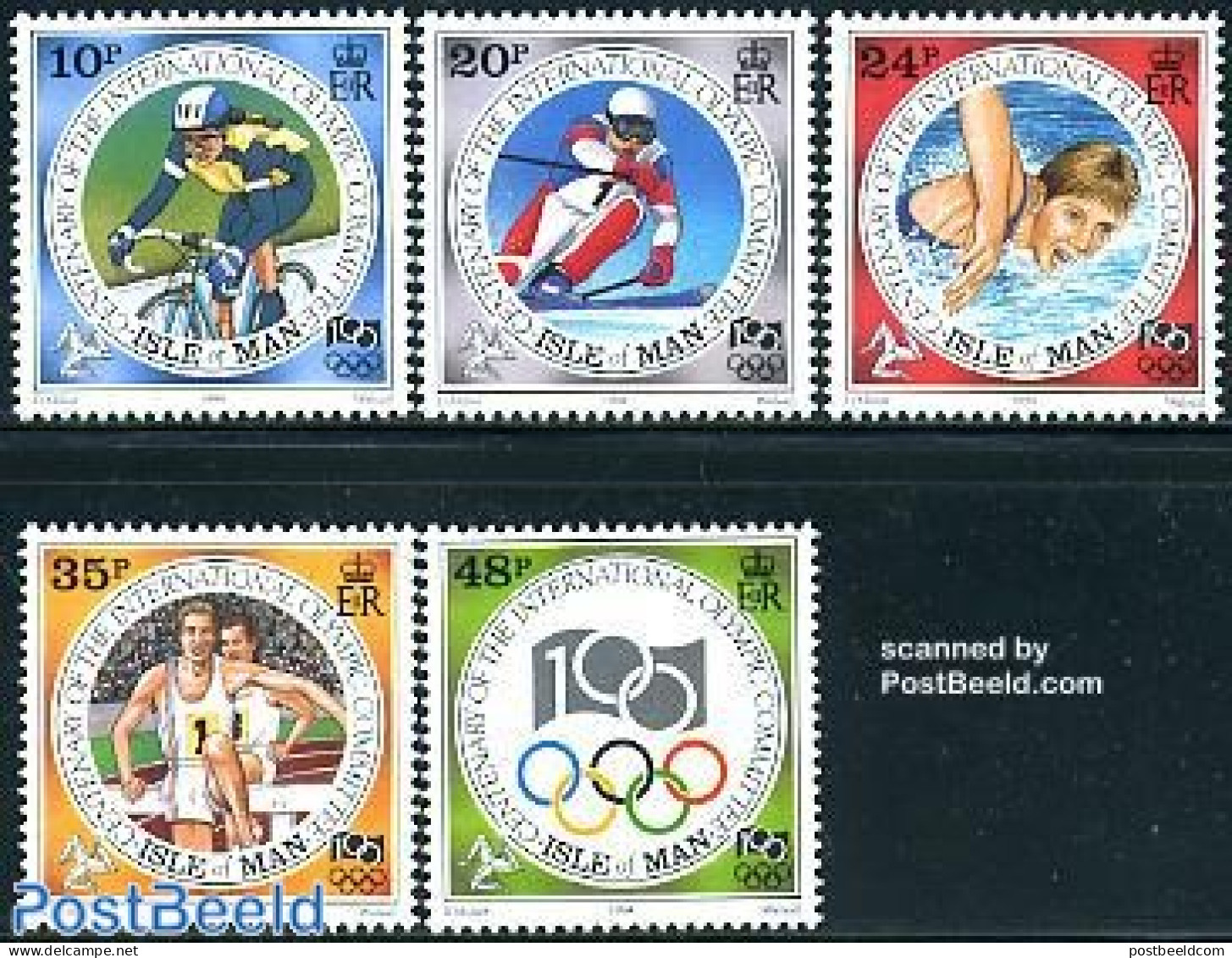 Isle Of Man 1994 I.O.C. Centenary 5v, Mint NH, Sport - Athletics - Cycling - Olympic Games - Skiing - Swimming - Leichtathletik