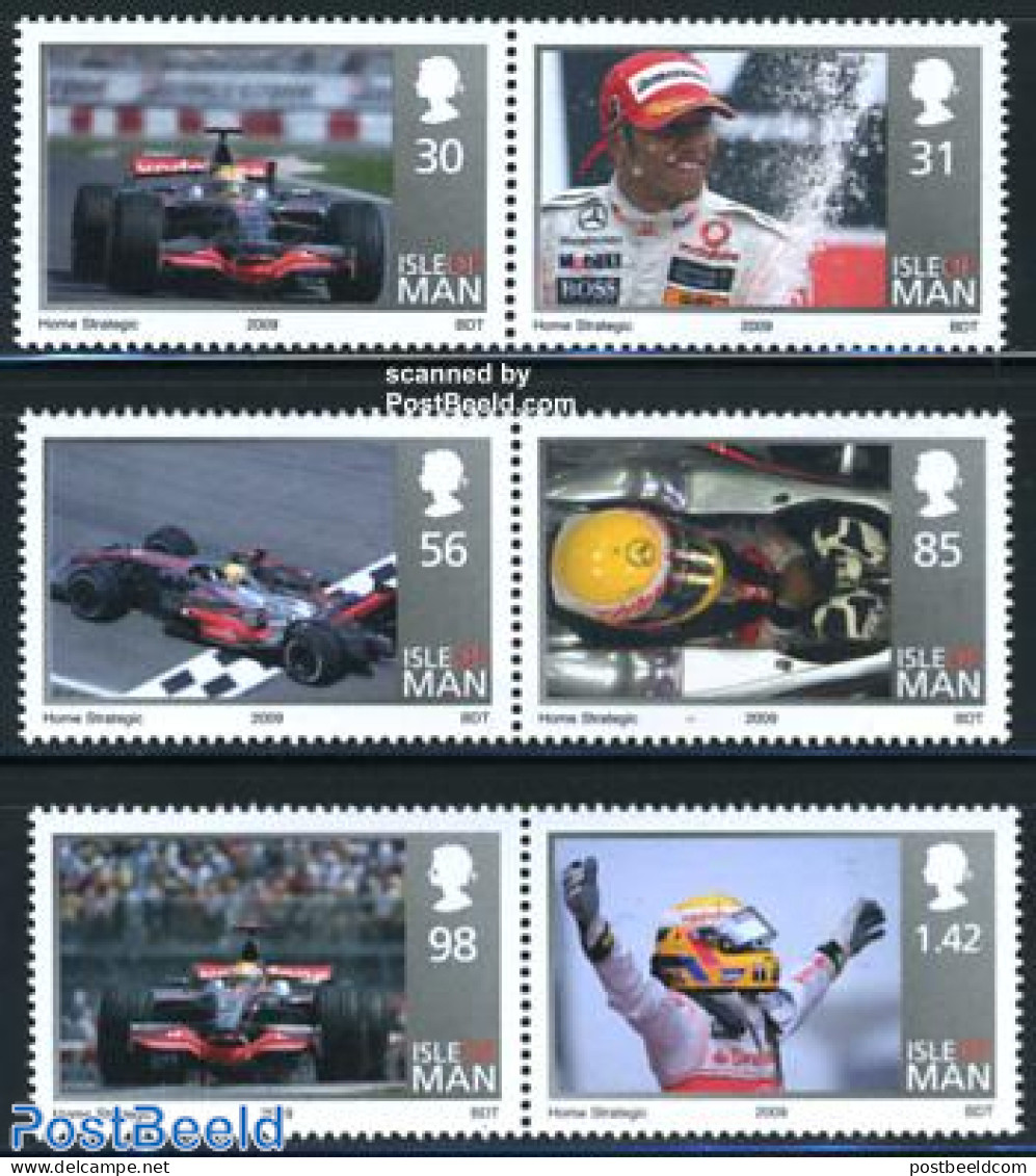 Isle Of Man 2009 Lewis Hamilton 6v (3x[:]), Mint NH, Sport - Transport - Autosports - Sport (other And Mixed) - Automo.. - Voitures