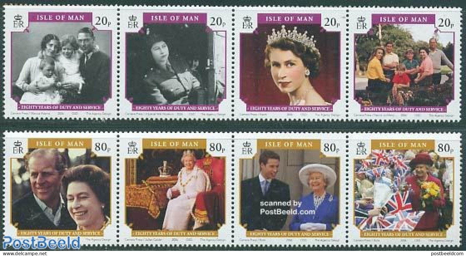 Isle Of Man 2006 Queen 80th Birthday 2x4v [:::], Mint NH, History - Flags - Kings & Queens (Royalty) - Royalties, Royals