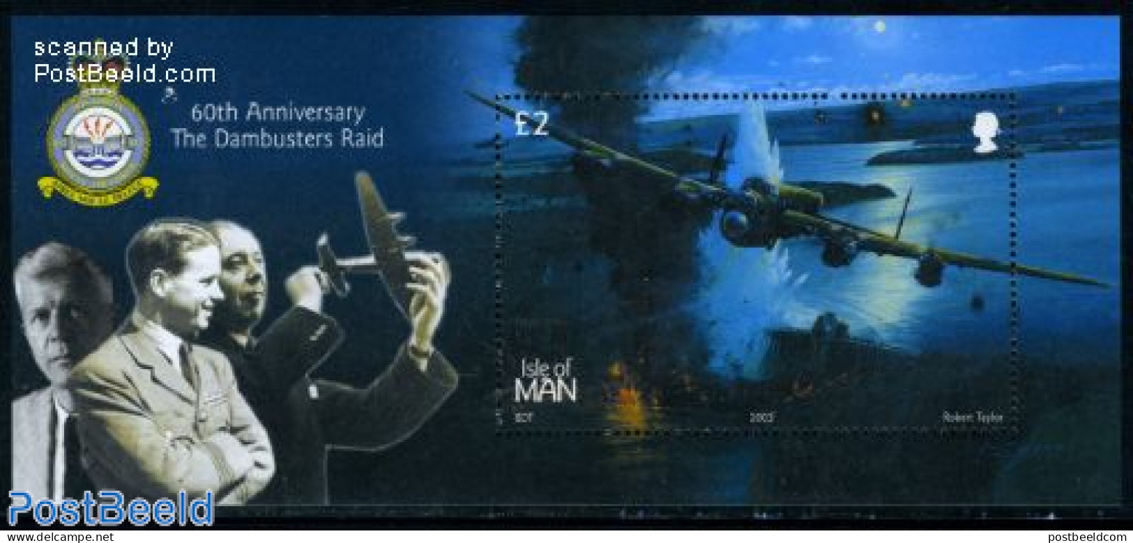Isle Of Man 2003 Dambuster Raid S/s, Mint NH, History - Nature - Transport - World War II - Water, Dams & Falls - Airc.. - WW2