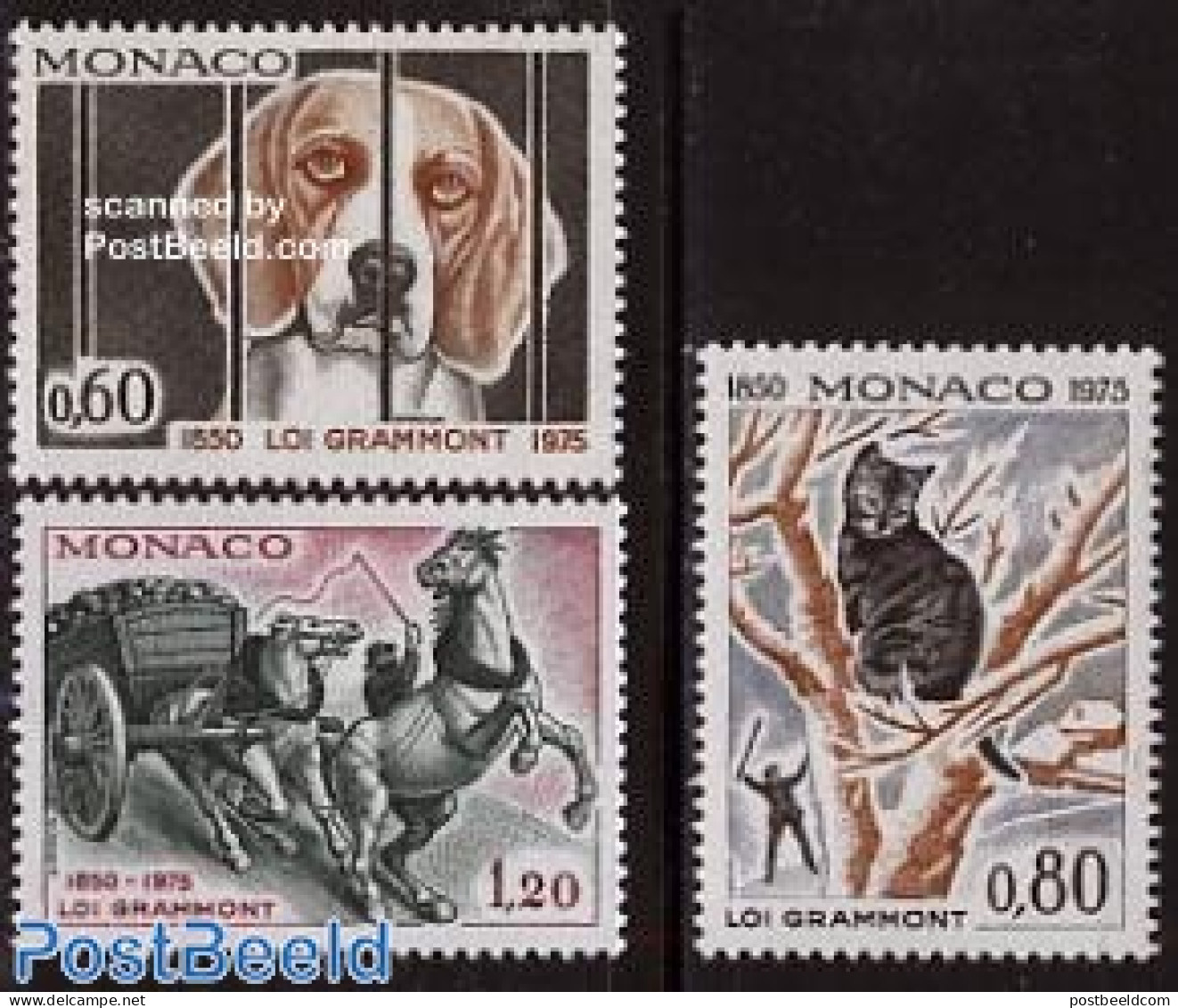 Monaco 1975 Animal Protection 3v, Mint NH, Nature - Animals (others & Mixed) - Cats - Dogs - Horses - Neufs