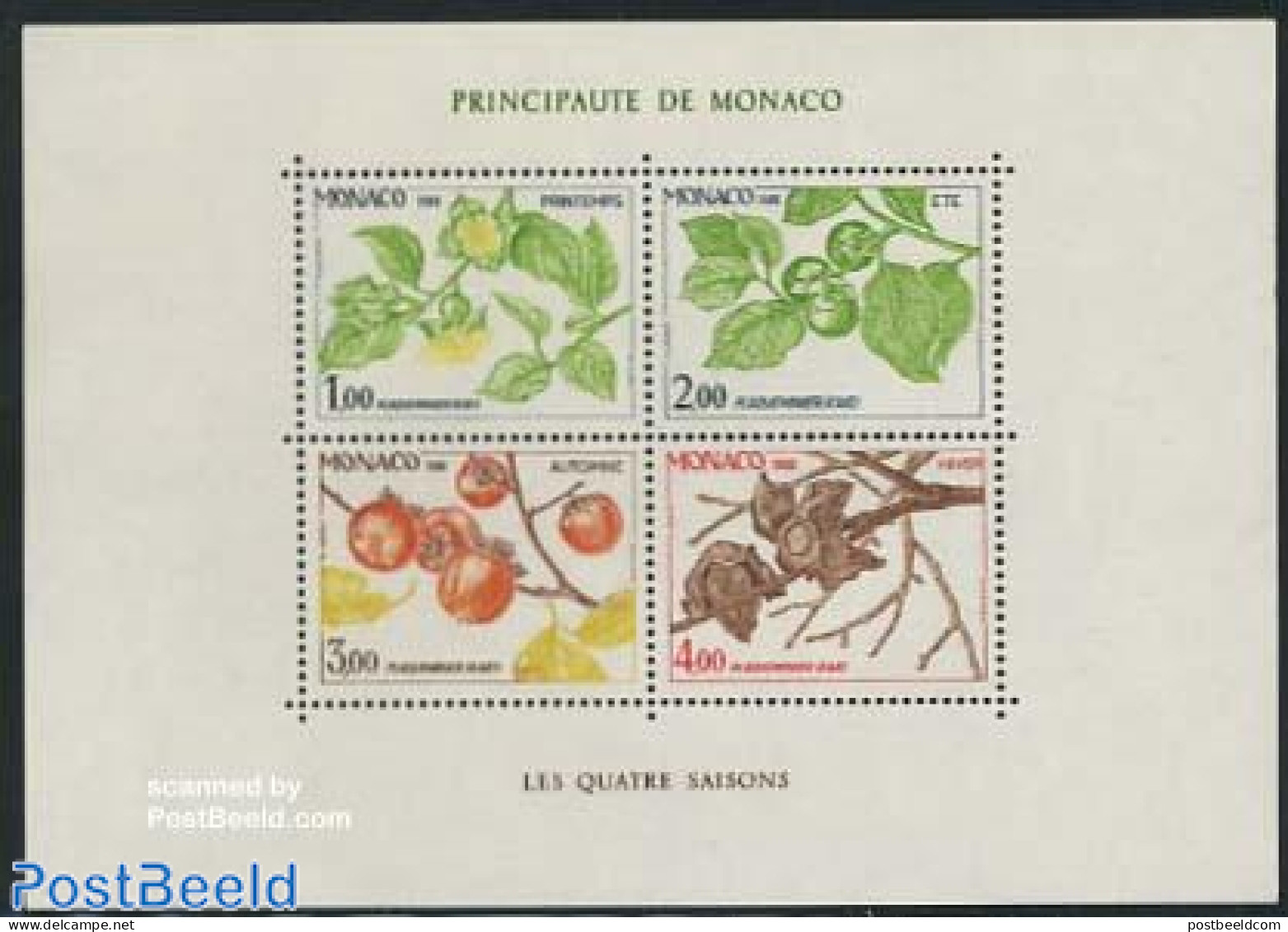 Monaco 1981 Four Seasons S/s, Mint NH, Nature - Flowers & Plants - Fruit - Trees & Forests - Ungebraucht