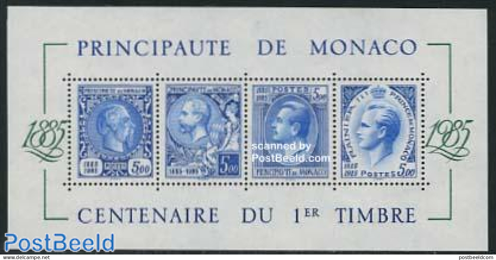 Monaco 1985 Stamp Centenary S/s, Mint NH, 100 Years Stamps - Stamps On Stamps - Ungebraucht