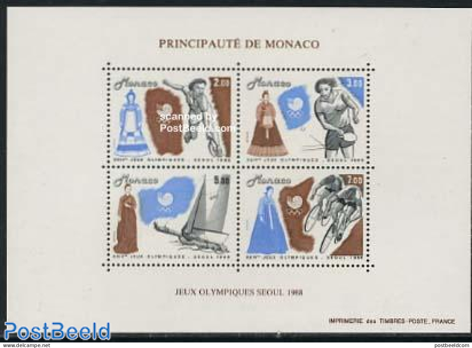 Monaco 1988 Olympic Games Seoul S/s, Mint NH, Sport - Cycling - Olympic Games - Sailing - Table Tennis - Tennis - Unused Stamps