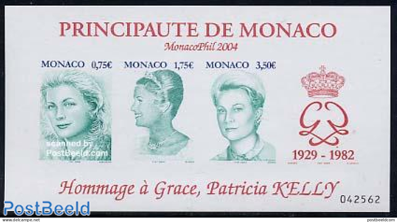 Monaco 2004 Monacophil, Gracia S/s, Mint NH, History - Kings & Queens (Royalty) - Philately - Neufs