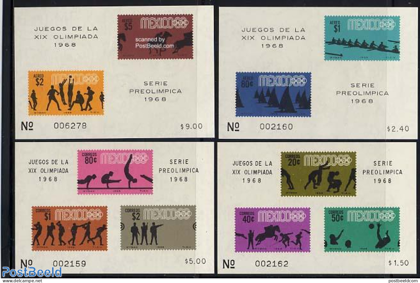 Mexico 1968 Olympic Games 4 S/s, Mint NH, Nature - Sport - Horses - Athletics - Boxing - Kayaks & Rowing - Olympic Gam.. - Athletics