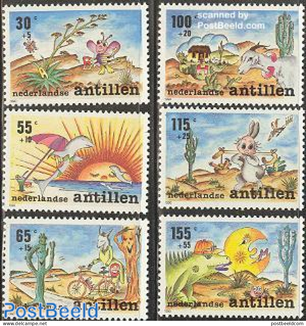 Netherlands Antilles 1990 Child Welfare 6v, Mint NH, Nature - Sport - Animals (others & Mixed) - Cacti - Reptiles - Se.. - Sukkulenten