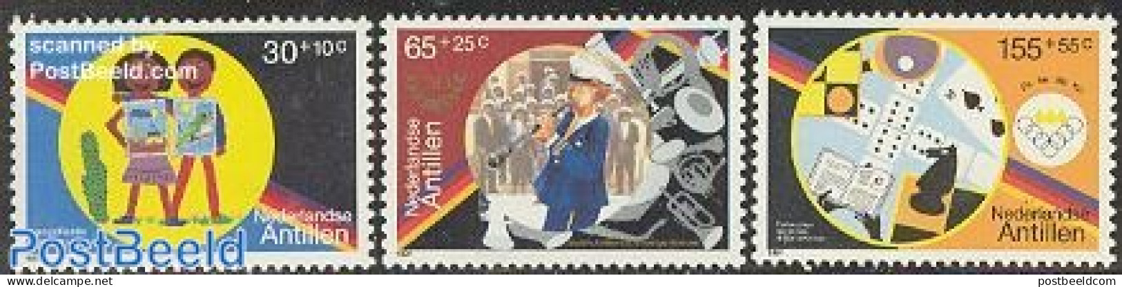 Netherlands Antilles 1991 Culture 3v, Mint NH, Performance Art - Sport - Music - Chess - Playing Cards - Philately - Musik