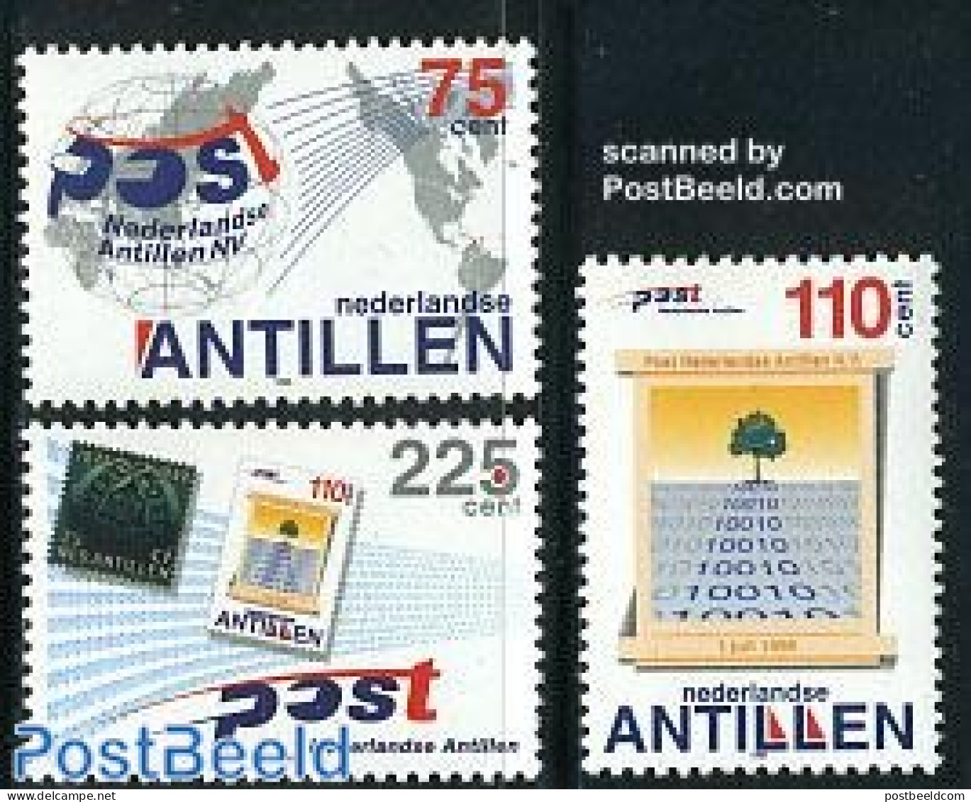 Netherlands Antilles 1998 Post 3v, Mint NH, Various - Post - Stamps On Stamps - Maps - Post