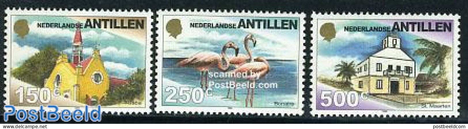 Netherlands Antilles 1999 Definitives 3v, Mint NH, Nature - Religion - Birds - Churches, Temples, Mosques, Synagogues - Kirchen U. Kathedralen