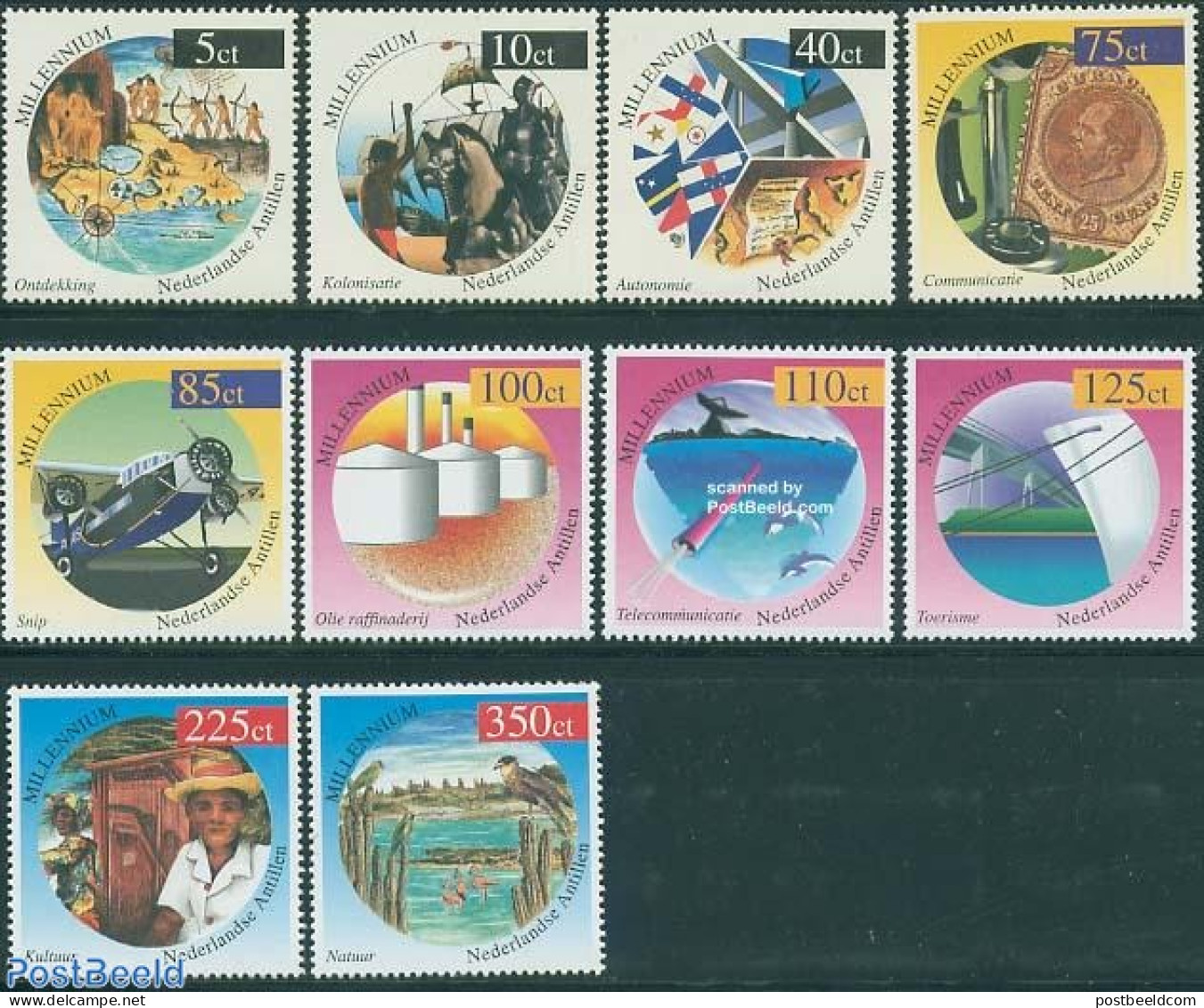 Netherlands Antilles 1999 Millennium 10v, Mint NH, Nature - Science - Transport - Various - Birds - Sea Mammals - Tele.. - Telecom