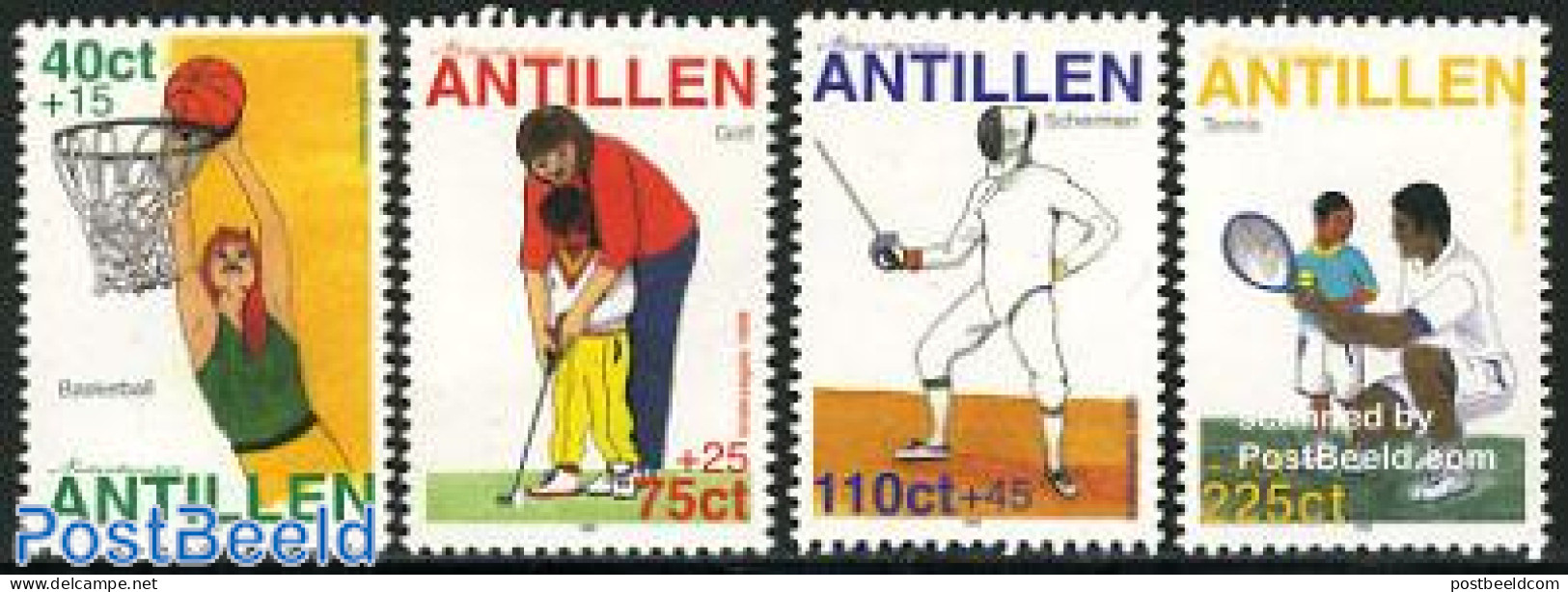 Netherlands Antilles 1999 Child Welfare 4v, Mint NH, Sport - Basketball - Fencing - Golf - Tennis - Basket-ball