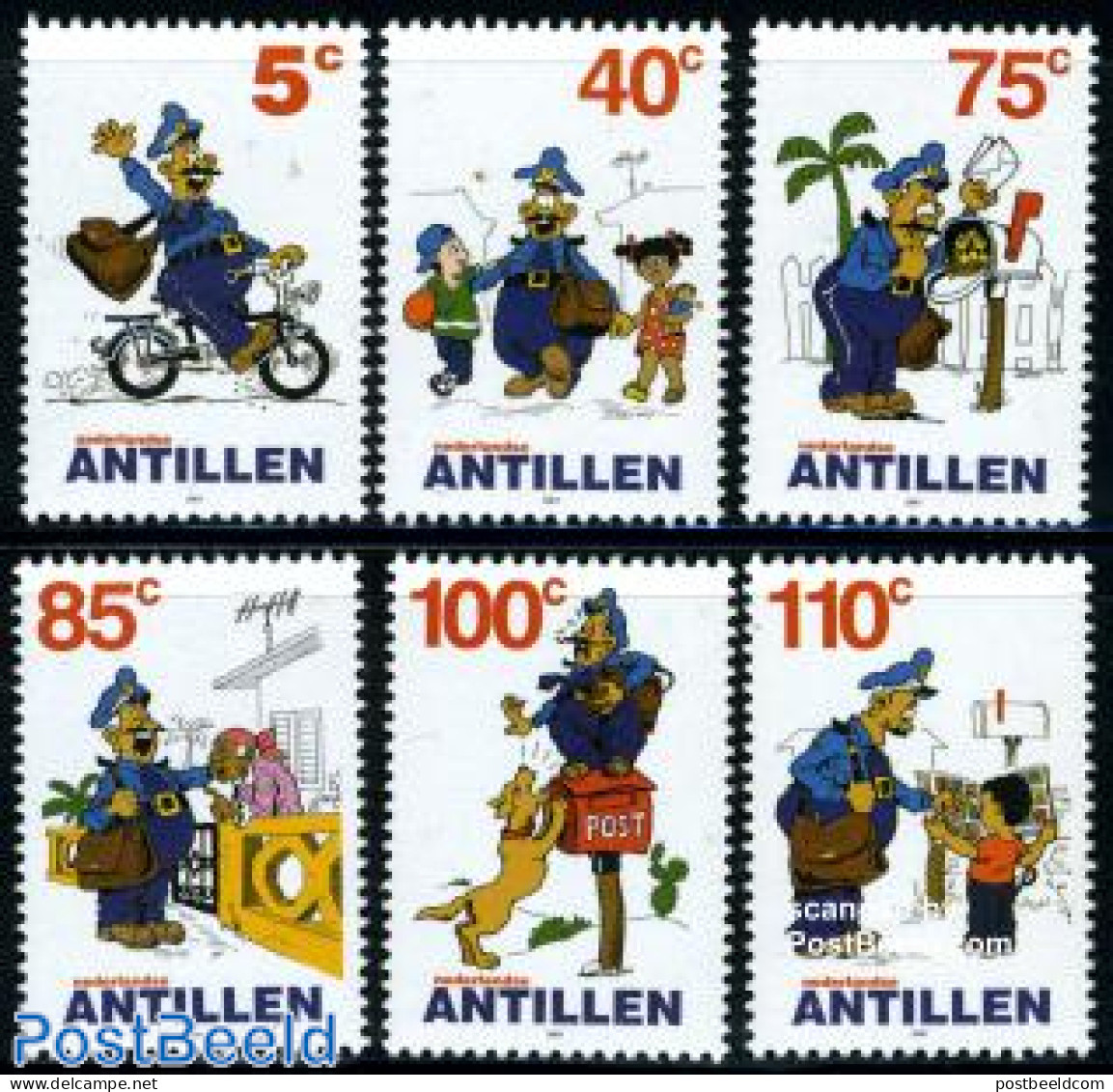 Netherlands Antilles 2001 Post, Comics 6v, Mint NH, Nature - Sport - Dogs - Cycling - Post - Art - Comics (except Disn.. - Cyclisme