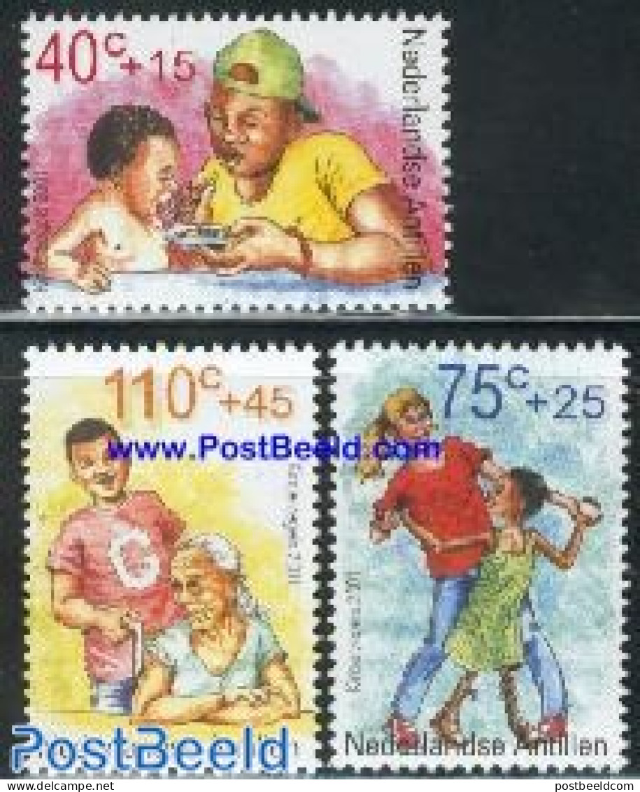 Netherlands Antilles 2001 Child Welfare 3v, Mint NH, Health - Disabled Persons - Food & Drink - Behinderungen