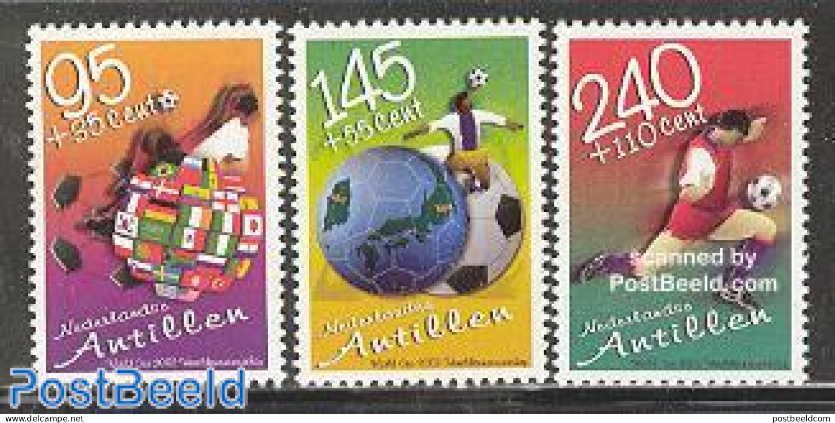 Netherlands Antilles 2002 World Cup Football 3v, Mint NH, History - Sport - Various - Flags - Football - Globes - Maps - Geographie