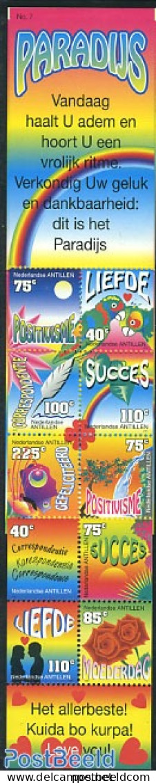 Netherlands Antilles 1997 Wishing Stamps 10v In Booklet, Mint NH, Nature - Various - Parrots - Roses - Stamp Booklets .. - Unclassified