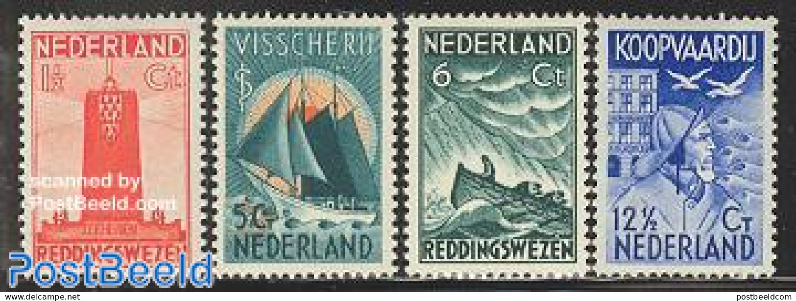 Netherlands 1933 Safety At Sea 4v, Unused (hinged), Nature - Transport - Various - Birds - Ships And Boats - Lighthous.. - Neufs