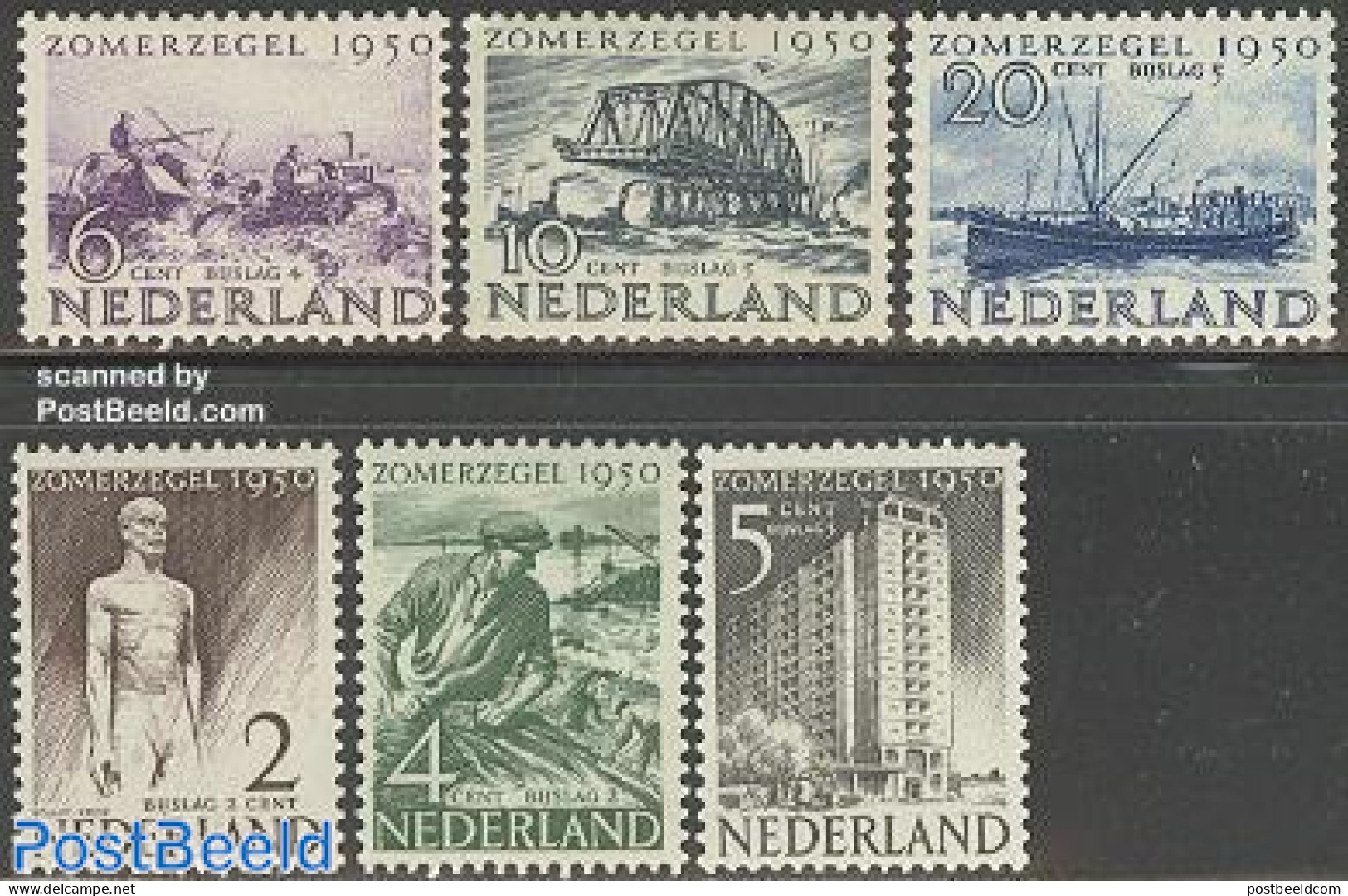 Netherlands 1950 Summer Issue, Reconstruction 6v, Unused (hinged), Transport - Various - Ships And Boats - Agriculture.. - Neufs