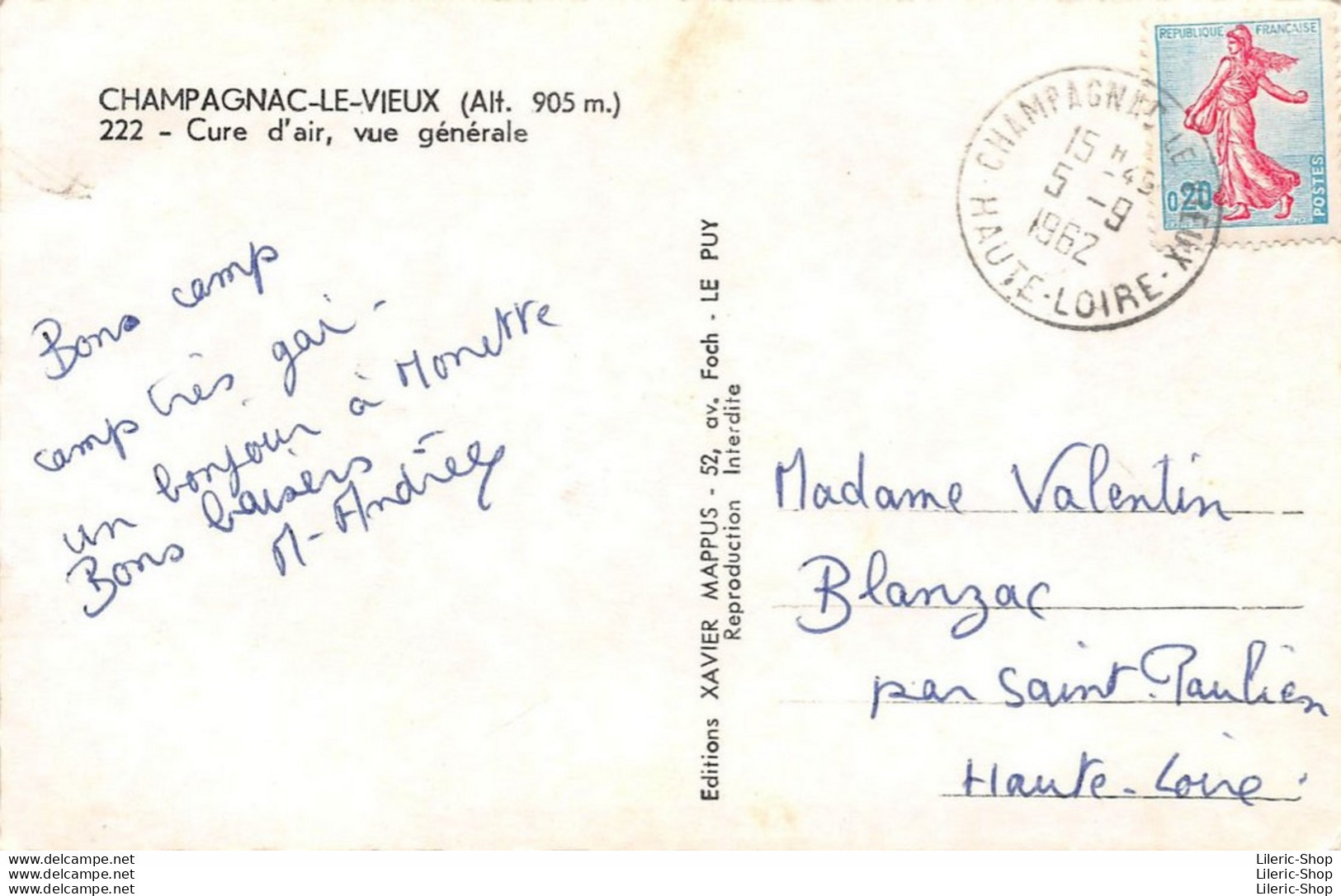 CHAMPAGNAC-LE-VIEUX (43) Cpsm 1962 ▬ 222 - Cure D'air, Vue Générale  Editions XAVIER MAPPUS  - Sonstige & Ohne Zuordnung