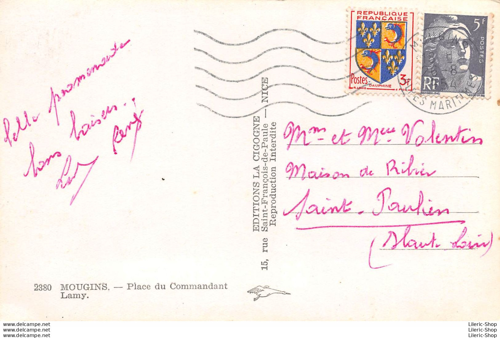 2380 MOUGINS (06) Cpsm 1954 - Place Du Commandant Lamy. EDITIONS LA CIGOGNE - Mougins