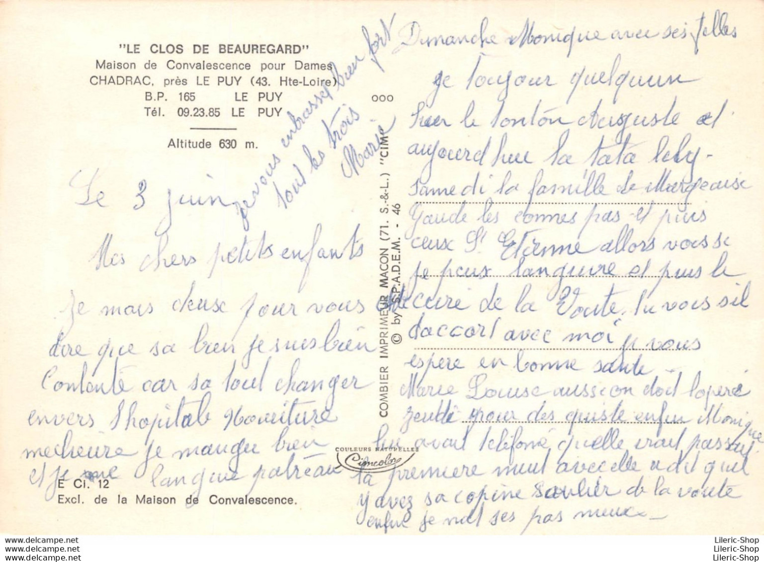 "LE CLOS DE BEAUREGARD" CHADRAC, Près LE PUY (43) Maison De Convalescence Pour Dames - Other & Unclassified