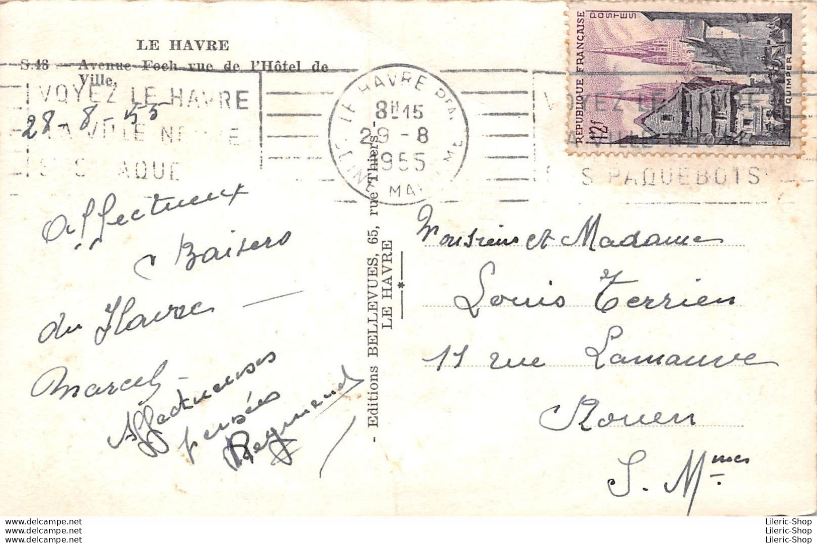 LE HAVRE (76) Cpsm 1955 Avenue-Foch .Vue De L'Hôtel De Ville- Automobile Traction Citroen - Ed. BELLEVUES - Unclassified