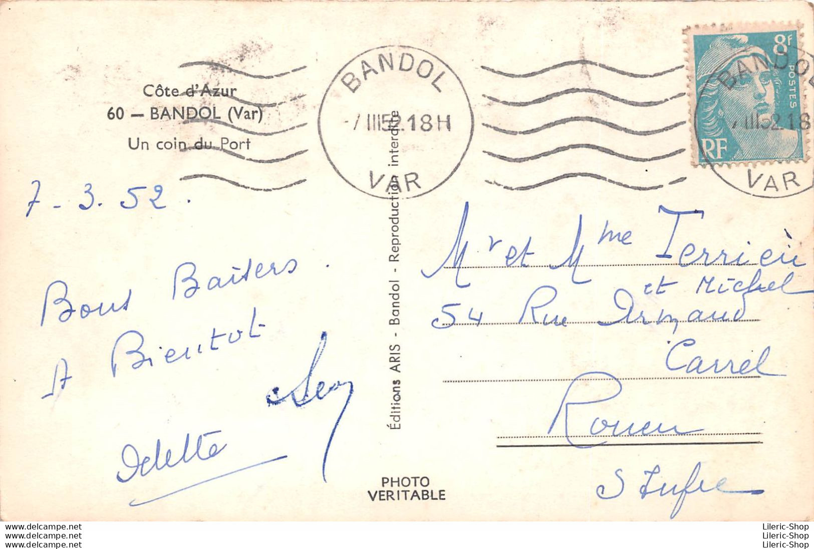 Cote D' Azur 60 - BANDOL (Var) Un Coin Du Port En 1952 -  Editions ARIS - Bandol - Bandol