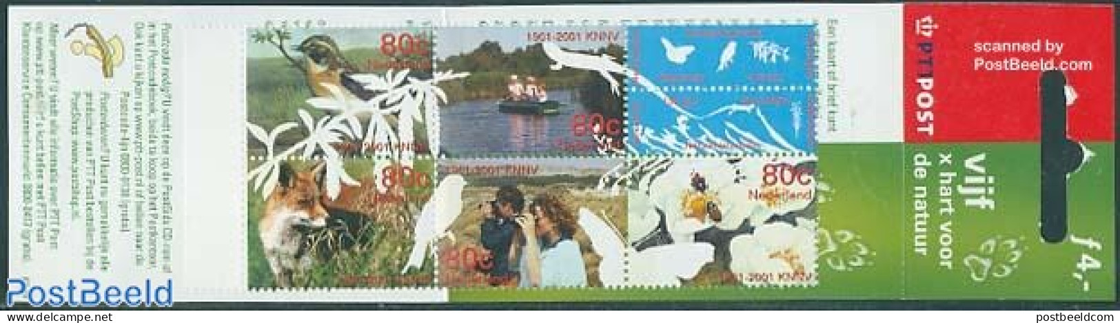 Netherlands 2001 Animals 5v In Booklet, Mint NH, Nature - Animals (others & Mixed) - Birds - Butterflies - Stamp Bookl.. - Unused Stamps