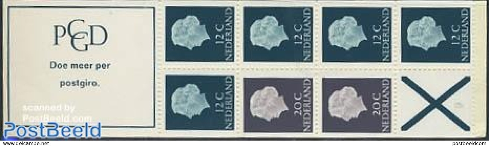 Netherlands 1968 5x12, 2x20c Booklet, Phosphor, Text:Doe Meer Per P, Mint NH, Stamp Booklets - Nuevos