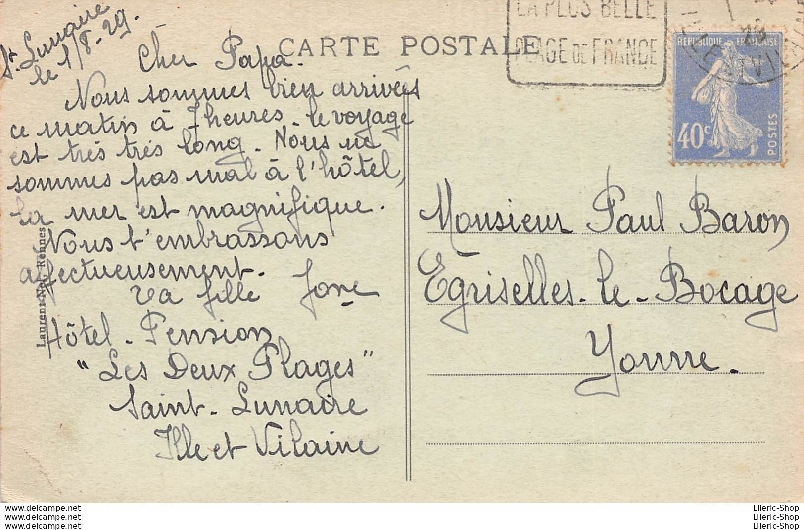 ST LUNAIRE (35) Cpa 1929 La Pointe Du Décollé - Éditions Laurent NEL, RENNES  - Saint-Lunaire