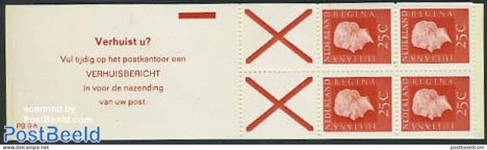 Netherlands 1971 4x25c Booklet, Phosphor, Text: Verhuist U? Vul Tij, Mint NH, Stamp Booklets - Ongebruikt