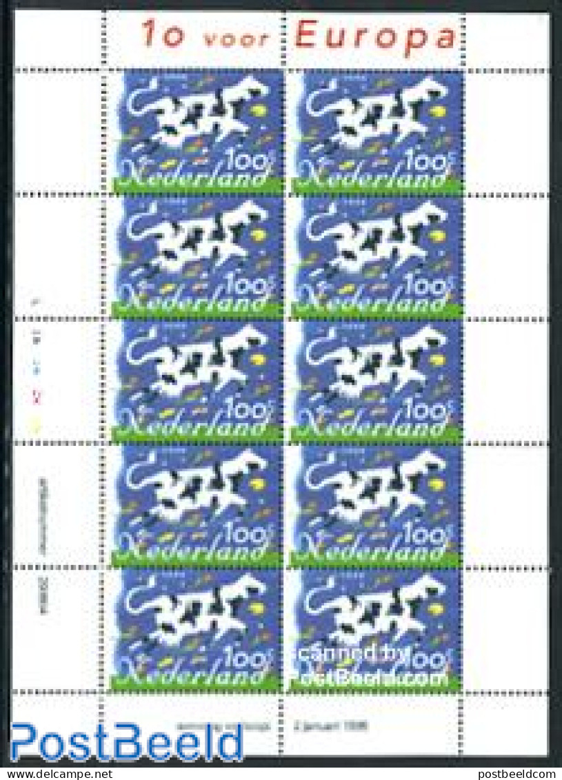 Netherlands 1995 10 Voor Europa M/s, Mint NH, History - Nature - Various - Europa Hang-on Issues - Cattle - Maps - Unused Stamps