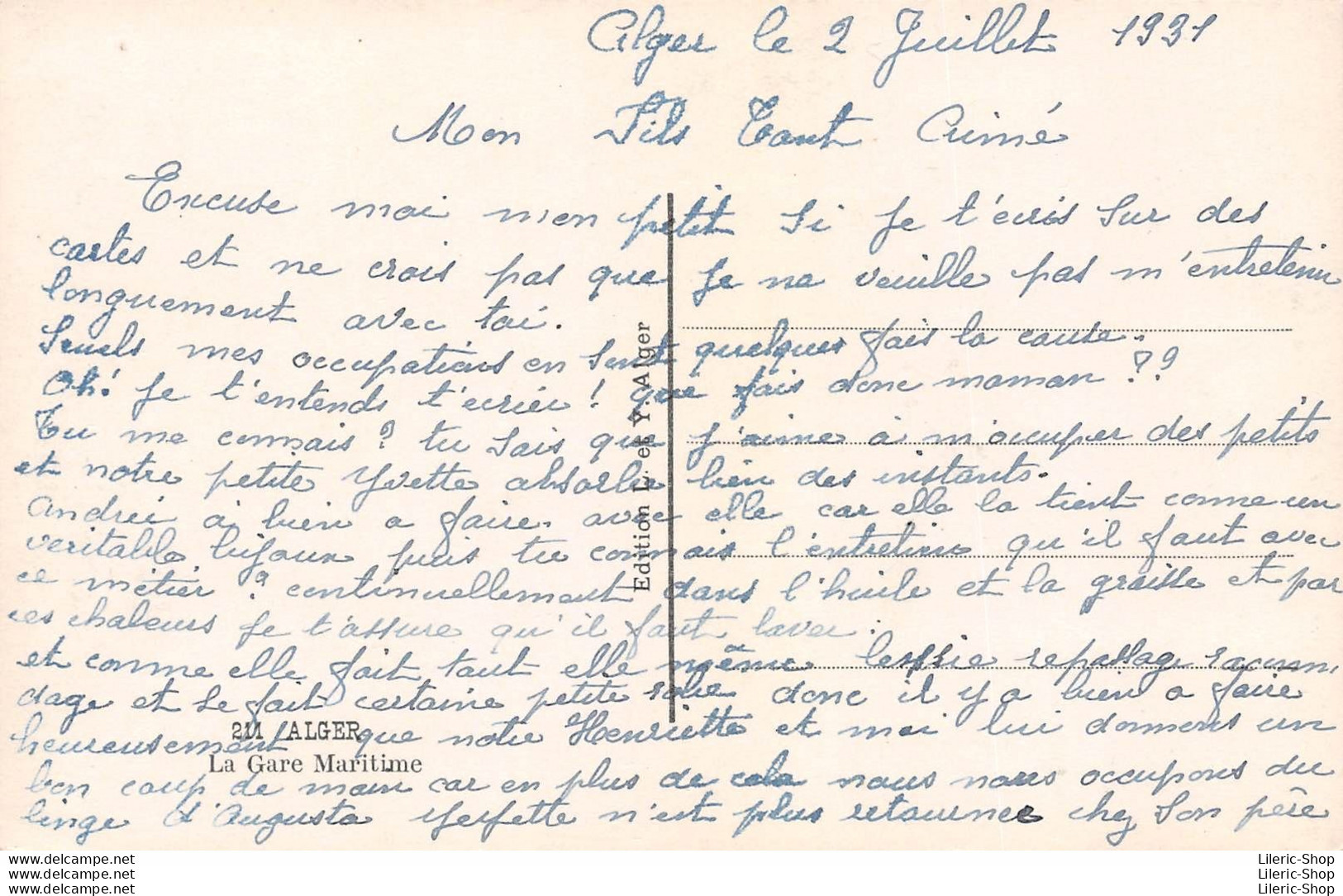 ALGER - CPA 1931 - La Gare Maritime - CAP Édition L. Et Y. Alger  - Alger