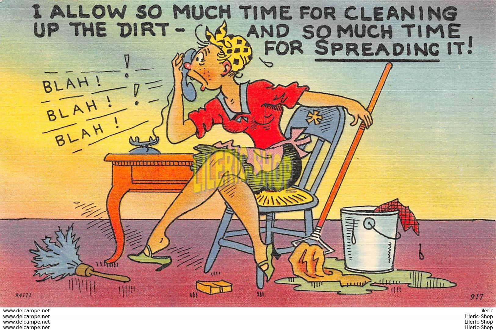 Vintage 1940s  Comic Linen Postcard Tichnor - I ALLOW SO MUCH TIME FOR CLEANING UP THE DIRT... - Humour