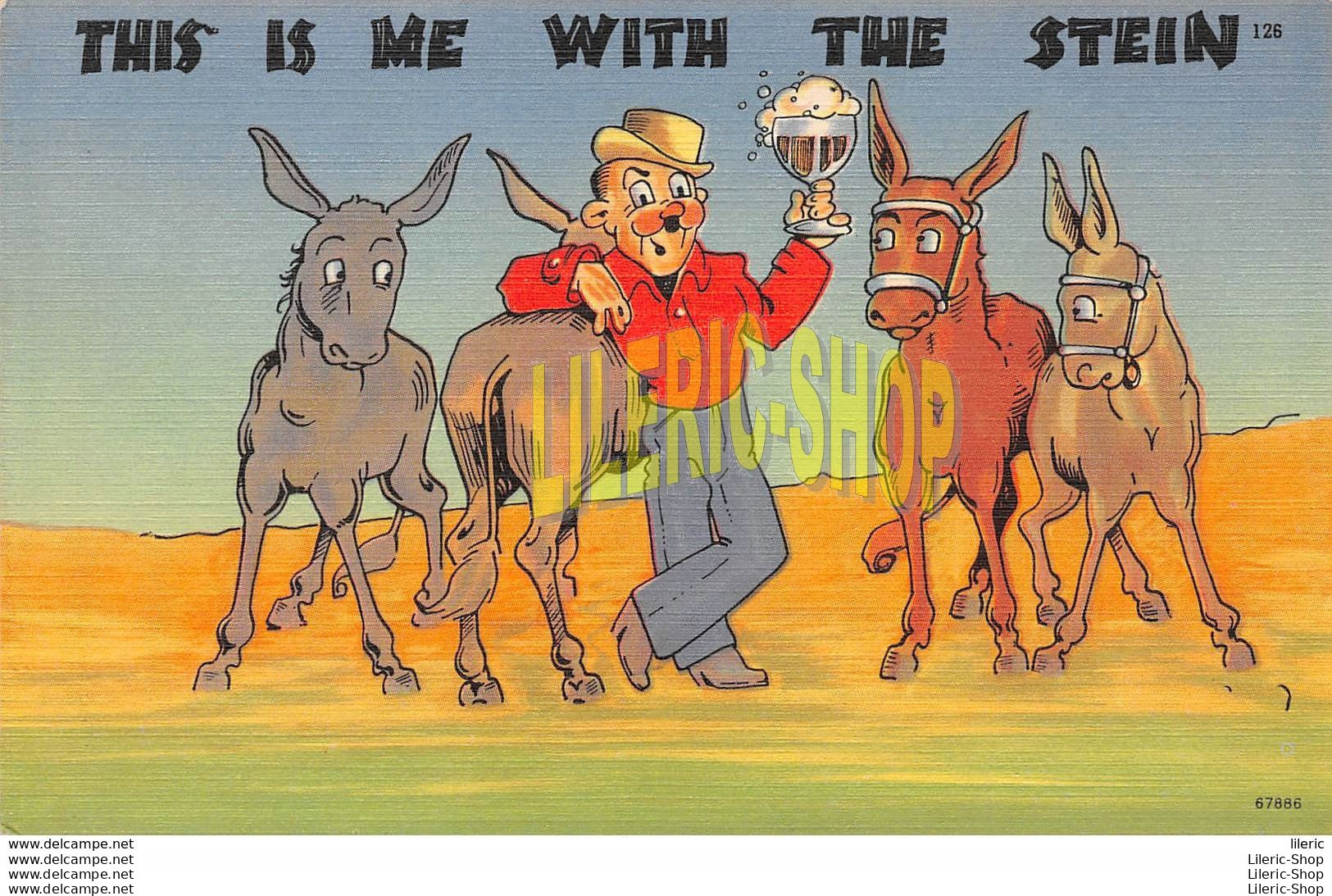 Comic Linen Postcard Tichnor 1940s "THIS IS ME WITH THE STEIN" Mule Donkey Beer - Humour