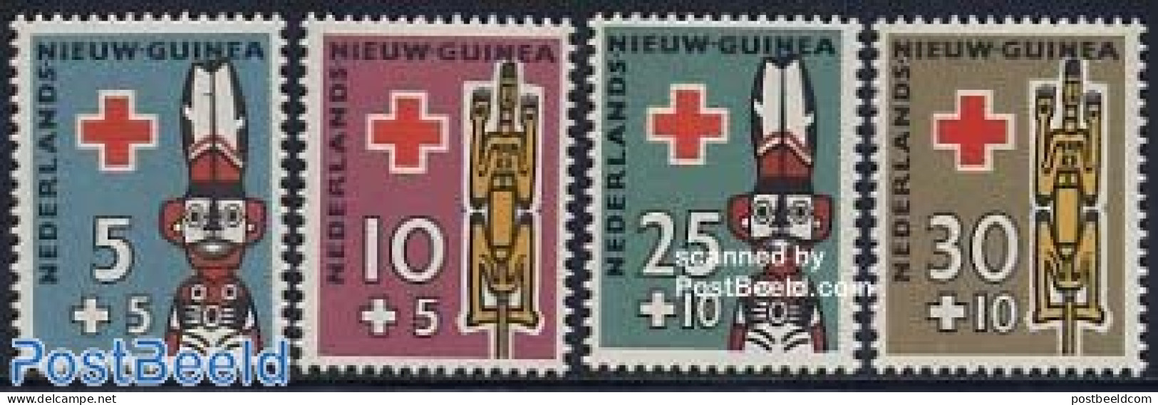 Dutch New Guinea 1958 Red Cross, Ancester Sculptures 4v, Mint NH, Health - Red Cross - Rode Kruis