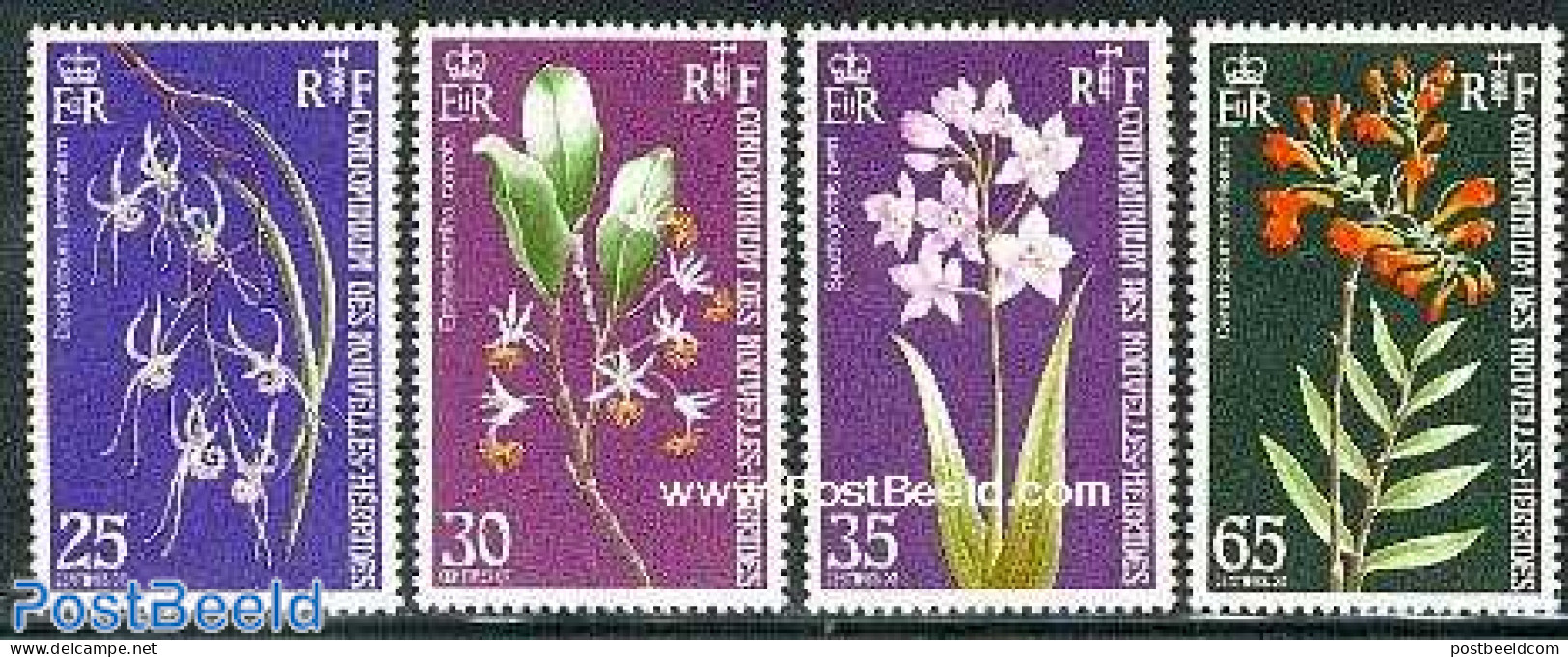 New Hebrides 1973 Orchids 4v F, Mint NH, Nature - Flowers & Plants - Orchids - Neufs