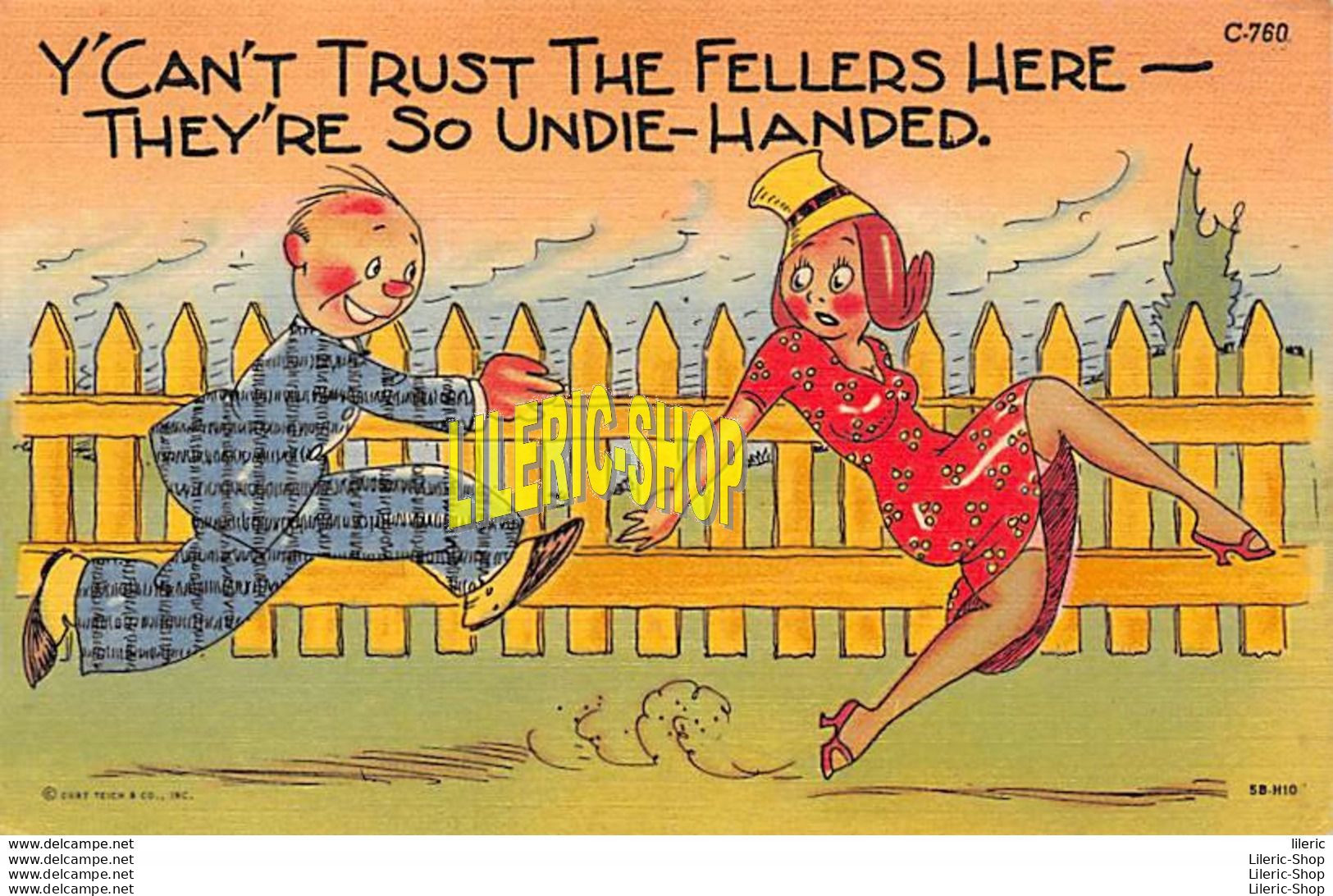 Vintage 1940s  Comic Linen Postcard - "Y' Can't Trust The Fellers Here" - - Humour